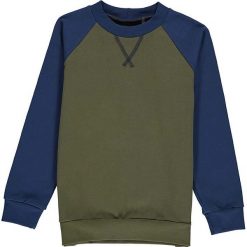Bluza w kolorze oliwkowo-niebieskim. Brązowe bluzy niemowlęce lamino, z nadrukiem, z dresówki, bez rękawów, bez kaptura. W wyprzedaży za 57,95 zł.