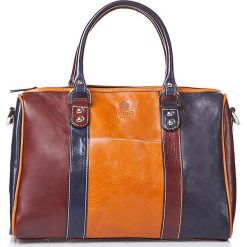 Torebki klasyczne damskie: Skórzana torebka w kolorze granatowo-bordowo-pomarańczowym – 35 x 27 x 18 cm