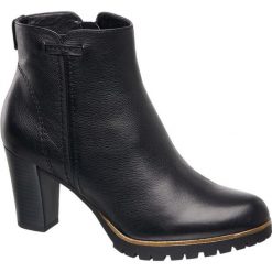 Botki damskie 5th Avenue czarne. Czarne botki damskie na obcasie marki 5th Avenue, z materiału, klasyczne, z okrągłym noskiem, z paskami. Za 239,90 zł.
