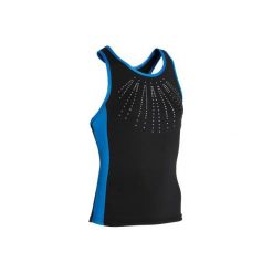 Top do gimnastyki 500. Niebieskie topy damskie DOMYOS, bez wzorów, z elastanu, bez kołnierzyka. Za 49,99 zł.