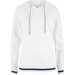 Bluza z bawełny z kapturem bonprix biel wełny. Białe bluzy damskie bonprix, bez wzorów, z bawełny, bez rękawów, z kapturem. Za 34,99 zł.