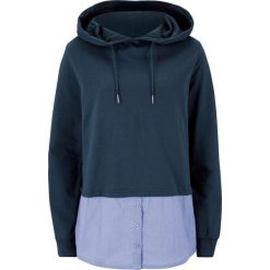 Bluza z koszulową wstawką bonprix ciemnoniebieski. Niebieskie bluzy damskie bonprix, bez wzorów, bez rękawów, bez kaptura. Za 59,99 zł.