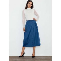 Niebieska Spódnica Trapezowa Midi z Kieszeniami. Niebieskie spódniczki damskie Molly.pl, do pracy, s, bez wzorów, eleganckie, długie, midi, trapezowe. Za 119,90 zł.
