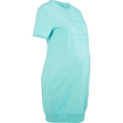 Sukienka dresowa ciążowa, krótki rękaw bonprix morski pastelowy. Zielone długie sukienki marki bonprix, z dresówki, moda ciążowa, z długim rękawem, długie. Za 49,99 zł.