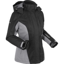 Kurtka funkcyjna outdoorowa z kapturem, ocieplana bonprix czarno-szary. Szare kurtki damskie bonprix, s, bez wzorów, z polaru. Za 129,99 zł.