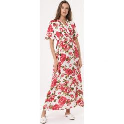 Biała Sukienka Floral Joy. Białe sukienki damskie Born2be, na imprezę, na lato, s, w kwiaty, bez kołnierzyka, z krótkim rękawem, krótkie, mini, plisowane. Za 69,99 zł.