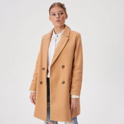 Płaszcz dwurzędowy z kieszeniami - Beżowy. Brązowe płaszcze damskie Sinsay, xl, bez wzorów. Za 139,99 zł.