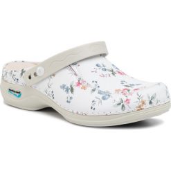 Klapki NURSING CARE - Paris WG4PF1 Flowers. Białe klapki damskie Nursing Care, bez wzorów, ze skóry, bez obcasa. Za 299,00 zł.