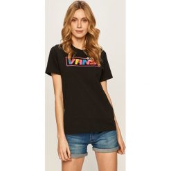 Vans - T-shirt. Czarne bluzki damskie Vans, s, z nadrukiem, z bawełny, casualowe, z okrągłym kołnierzem. W wyprzedaży za 99,90 zł.