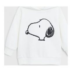 Mango Kids - Bluza dziecięca Snoopy 80-104 cm. Białe bluzy chłopięce Mango Kids, z nadrukiem, z bawełny, bez rękawów, z kapturem. Za 69,90 zł.