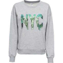 Bluza z cekinami bonprix jasnoszary melanż. Szare bluzy damskie bonprix, bez wzorów, bez rękawów, bez kaptura. Za 59,99 zł.