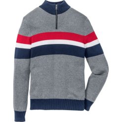 Sweter ze stójką Regular Fit bonprix szary melanż - ciemnoniebiesko-czerwony w paski. Szare swetry męskie bonprix, s, w paski, z bawełny. Za 34,99 zł.