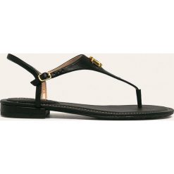 Lauren Ralph Lauren - Sandały skórzane. Czarne klapki damskie Lauren Ralph Lauren, bez wzorów, ze skóry, bez obcasa, na obcasie. W wyprzedaży za 299,90 zł.