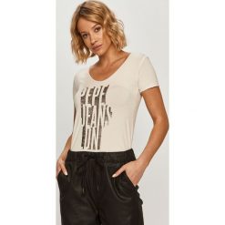 Pepe Jeans - T-shirt Dana. Czarne bluzki damskie Pepe Jeans, s, z nadrukiem, z elastanu, casualowe, z okrągłym kołnierzem, z krótkim rękawem. Za 159,90 zł.
