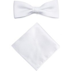 Mucha z poszetką MUB0001258. Białe muszki męskie Giacomo Conti, bez wzorów, z mikrofibry, eleganckie. Za 69,00 zł.