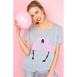 Bluzki damskie: Bluzka oversize z flamingami