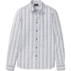 Koszula w graficzny deseń Slim Fit, długi rękaw bonprix biało-czarny w graficzny deseń. Białe koszule męskie bonprix, xl, bez wzorów, z bawełny, bez kołnierzyka, z długim rękawem. Za 59,99 zł.