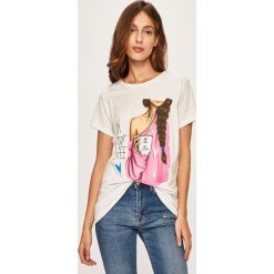 Answear - T-shirt. Białe bluzki damskie ANSWEAR, xl, z nadrukiem, z bawełny, z okrągłym kołnierzem. Za 29,90 zł.