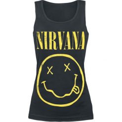 Nirvana Smiley Top damski czarny. Czarne bluzki damskie marki Nirvana, l, z nadrukiem, z okrągłym kołnierzem. Za 74,90 zł.