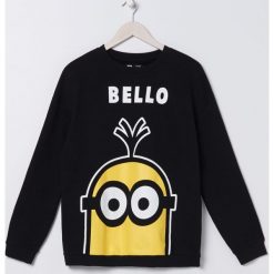 Bluza Minionki - Czarny. Czarne bluzy damskie Sinsay, s, z motywem z bajki, bez rękawów, bez kaptura. Za 59,99 zł.