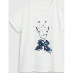 Mango Kids - T-shirt dziecięcy Simple 110-164 cm. Białe bluzki dziewczęce Mango Kids, z nadrukiem, z bawełny, z okrągłym kołnierzem, z krótkim rękawem, krótkie, bez kaptura. Za 59,90 zł.