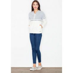 Bluzy damskie: Szara Bluza na Stójce z Kontrastowymi Pasami