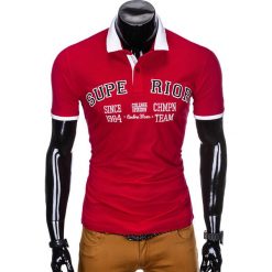Koszulka męska polo z nadrukiem S902 - czerwona. Czerwone koszulki męskie Ombre Clothing, s, z nadrukiem, bez rękawów. Za 14,99 zł.