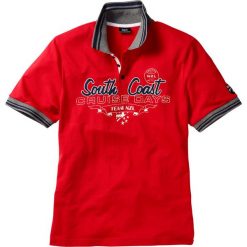 Shirt polo z efektownym zdobieniem bonprix czerwony. Czerwone koszulki męskie bonprix, s, z nadrukiem, polo, bez rękawów. Za 64,99 zł.