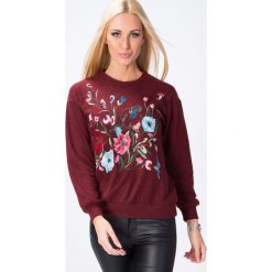 Bluza haftowana bordowa 6481. Czerwone bluzy damskie marki Fasardi, xl, z haftami, bez rękawów, bez kaptura. Za 54,00 zł.