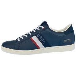 U.S. POLO ASSN. tenisówki męskie Owen 45 ciemnoniebieskie. Niebieskie trampki męskie U.S. Polo Assn., bez wzorów, ze skóry, bez zapięcia. W wyprzedaży za 189,00 zł.