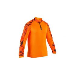 Koszulka myśliwska długi rękaw SUPERTRACK camo fluo. Pomarańczowe koszulki męskie SOLOGNAC, s, bez wzorów, z poliesteru, sportowe, bez kołnierzyka, z długim rękawem, długie. Za 79,99 zł.