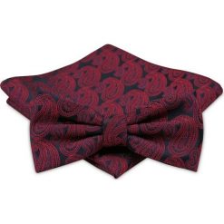 Modna Mucha Męska - Alties - Granat w Czerwony Wzór Paisley MUALTS0258. Niebieskie muszki męskie Alties, na imprezę, w paski, eleganckie. Za 39,00 zł.