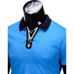 KOSZULKA MĘSKA POLO BEZ NADRUKU S664 - NIEBIESKA. Niebieskie koszulki męskie Ombre Clothing, s, z nadrukiem, z bawełny, klasyczne, polo, bez rękawów. Za 29,00 zł.