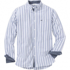 Koszula z długim rękawem Regular Fit bonprix biało-niebieski w paski. Białe koszule męskie bonprix, xl, w paski, bez kołnierzyka, z długim rękawem. Za 109,99 zł.