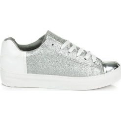 Trampki damskie slip on: Wiązane trampki z brokatem CLARETTE
