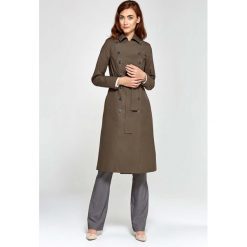 Khaki Płaszcz z Dwurzędowym Zapięciem. Brązowe kurtki damskie NIFE, xl, bez wzorów, z bawełny, bez kaptura. Za 258,90 zł.
