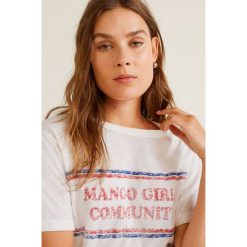Mango - T-shirt Band. Białe t-shirty damskie Mango, s, z nadrukiem, z bawełny, z okrągłym kołnierzem. Za 69,90 zł.