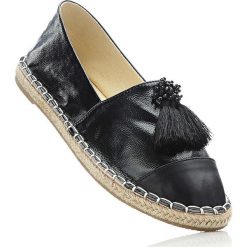 Espadryle bonprix czarny. Czarne baleriny damskie marki bonprix, bez wzorów, ze skóry, bez obcasa. Za 27,99 zł.