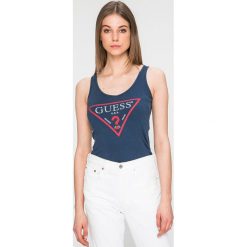 Guess Jeans - Top. Szare topy damskie Guess Jeans, l, z aplikacjami, z bawełny. W wyprzedaży za 99,90 zł.