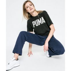 Puma - Top. Czarne topy damskie Puma, s, z nadrukiem, z bawełny, z okrągłym kołnierzem. W wyprzedaży za 39,90 zł.