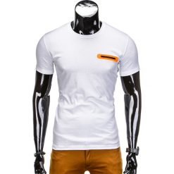 T-shirt męski bez nadruku S824 - biały. Białe t-shirty męskie Ombre Clothing, s, z nadrukiem, eleganckie, bez kołnierzyka. Za 21,99 zł.