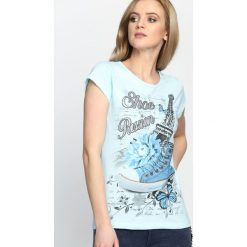 Jasnoniebieski T-shirt Won't Go. Niebieskie bluzki damskie Born2be, l. Za 19,99 zł.