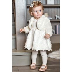 Mayoral - Sukienka dziecięca 68-98 cm. Białe sukienki dziewczęce Mayoral, bez wzorów, z bawełny, eleganckie, z długim rękawem, długie, maxi, rozkloszowane. W wyprzedaży za 139,90 zł.
