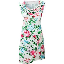 Sukienka shirtowa bonprix biało-kolorowy. Białe sukienki damskie marki bonprix, z nadrukiem, bez kołnierzyka, bez rękawów. Za 89,99 zł.