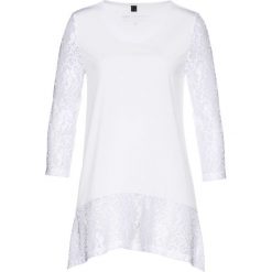 Shirt z rękawami koronkowymi bonprix biały. Białe koszulki damskie marki bonprix, bez wzorów, z koronki, bez kołnierzyka. Za 89,99 zł.