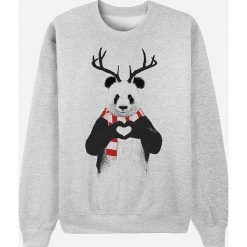 Bluza "Panda" w kolorze szarym. Szare bluzy damskie Wooop, m, z nadrukiem, z okrągłym kołnierzem. W wyprzedaży za 89,95 zł.