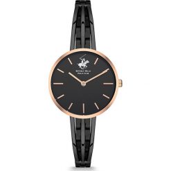 Zegarek kwarcowy w kolorze czarno-różowozłotym. Różowe, analogowe zegarki damskie Beverly Hills Polo Club, metalowe. W wyprzedaży za 269,95 zł.