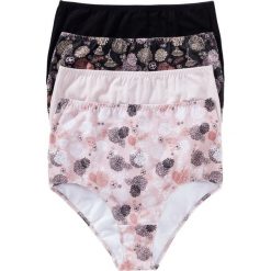 Figi z wysoką talią (4 pary) bonprix czarno-jasnoróżowy z nadrukiem. Różowe figi damskie marki bonprix, z nadrukiem. Za 55,96 zł.