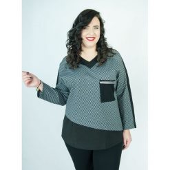 Asymetryczna kimonowa bluzka Ada kieszeń pepitka MODA XXL. Szare tuniki damskie Moda Size Plus Iwanek, na co dzień, xxl, bez wzorów, z jeansu, klasyczne, z klasycznym kołnierzykiem, bez rękawów. Za 109,00 zł.