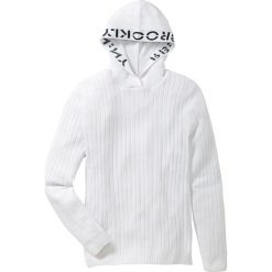 Sweter z kapturem Slim Fit bonprix biały. Białe swetry męskie bonprix, xl, z haftami, z kapturem, z kapturem. Za 44,99 zł.